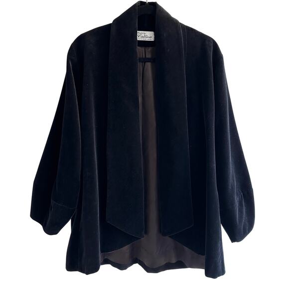 Vintage Black Velvet Coat by Cattiva Open front Whimsigoth gothic holiday Large - Picture 2 of 9